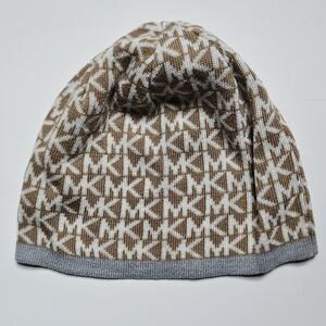 MK, Michael Kors Gold Brown Logo MK Beanie Hat Women's Beanie
